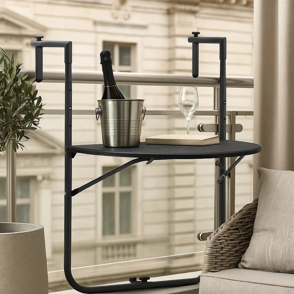 Ruby Foldable Hanging Balcony Table | Poly Rattan, Sturdy Matte Brown Frame