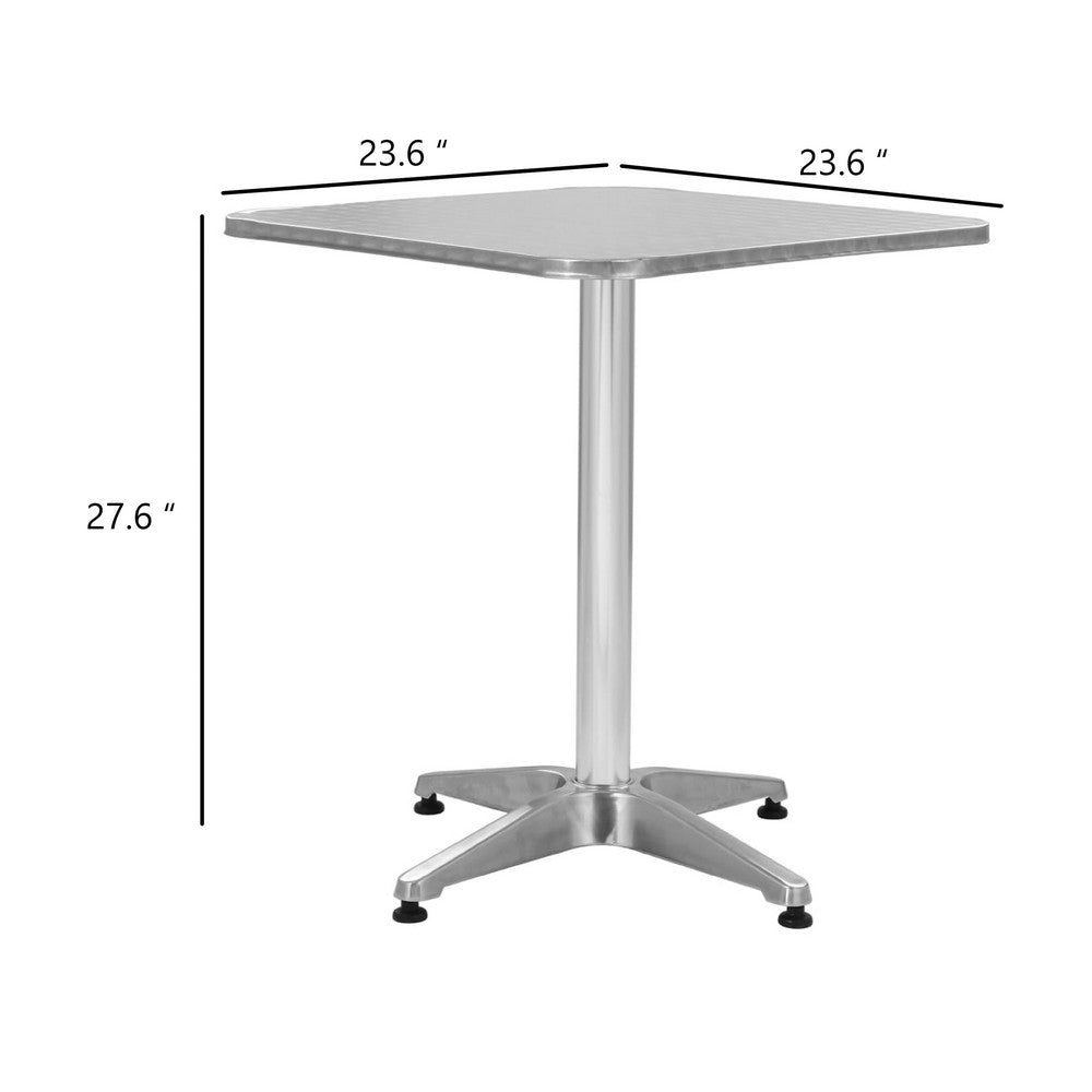 Garden Bistro Table | Silver Aluminium Anodised Finish | 24" Square Top