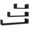 Erric Floating Wall Shelf Set of 3 | Black Faux Wood Frame | 12,18,24 Inch