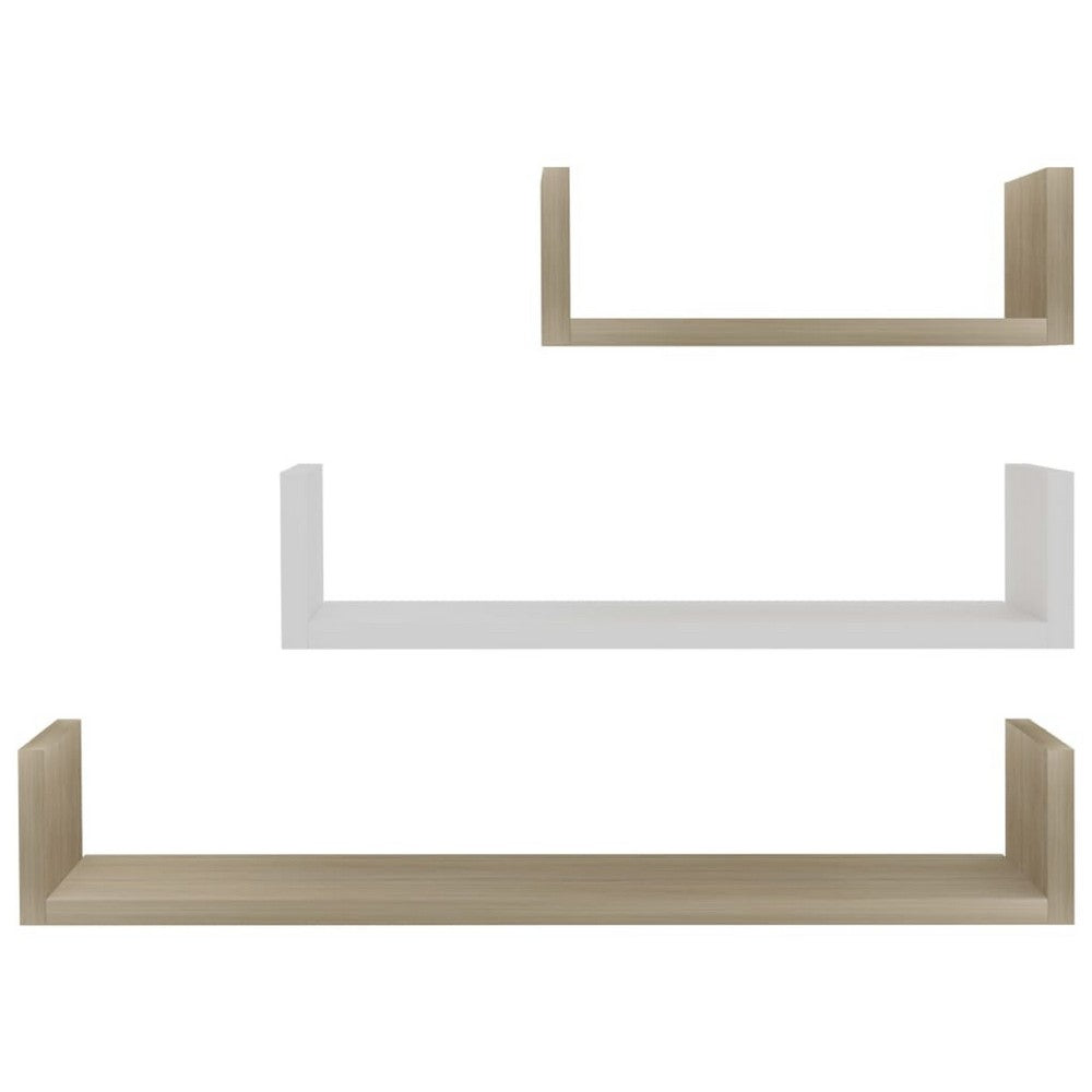 Erric Floating Wall Shelf Set of 3 | White Faux Wood Frame | 12,18,24 Inch