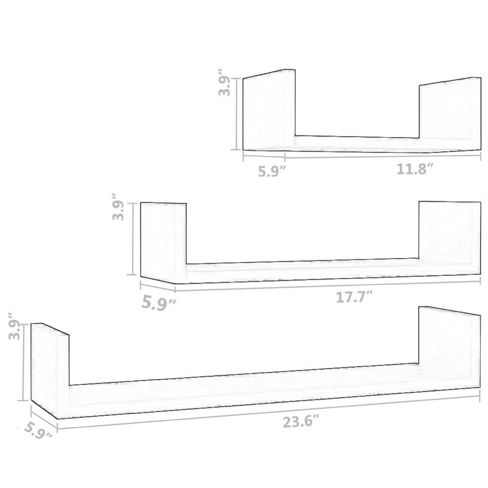 Erric Floating Wall Shelf Set of 3 | White Faux Wood Frame | 12,18,24 Inch
