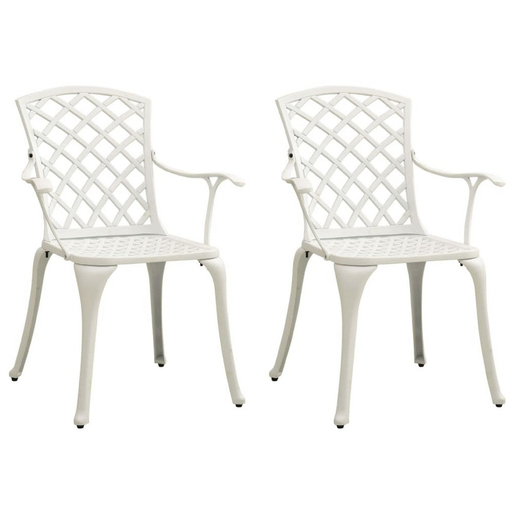 Garden Dining Chair Set of 2 | White Aluminium | Lattice Mesh Design