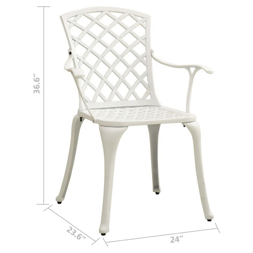 Garden Dining Chair Set of 2 | White Aluminium | Lattice Mesh Design