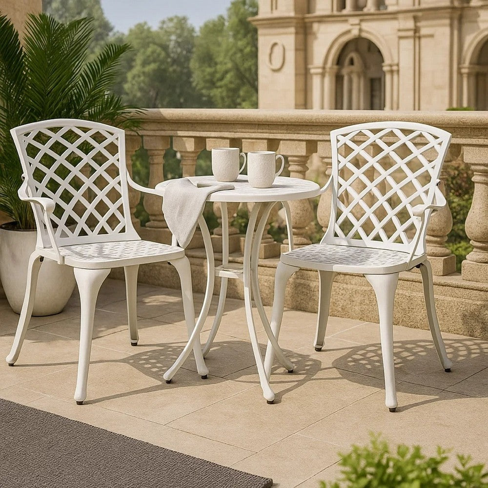 Garden Dining Chair Set of 2 | White Aluminium | Lattice Mesh Design