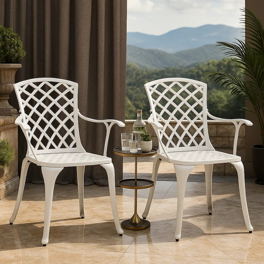 Garden Dining Chair Set of 2 | White Aluminium | Lattice Mesh Design