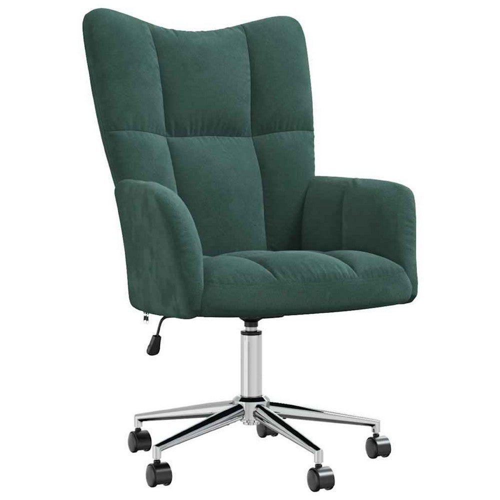 Rolling Armchair | GreenÂ Polyester Velvet | Chrome Steel