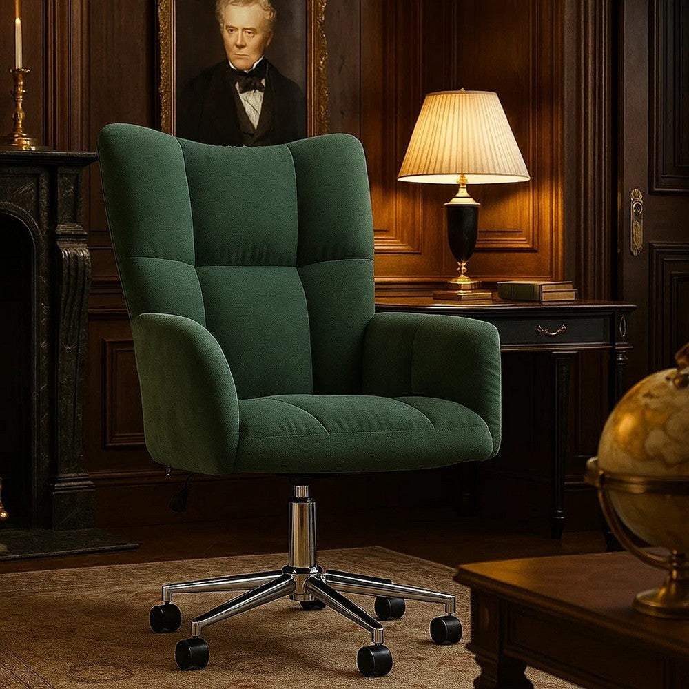 Rolling Armchair | GreenÂ Polyester Velvet | Chrome Steel