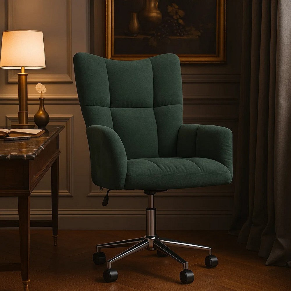 Rolling Armchair | GreenÂ Polyester Velvet | Chrome Steel