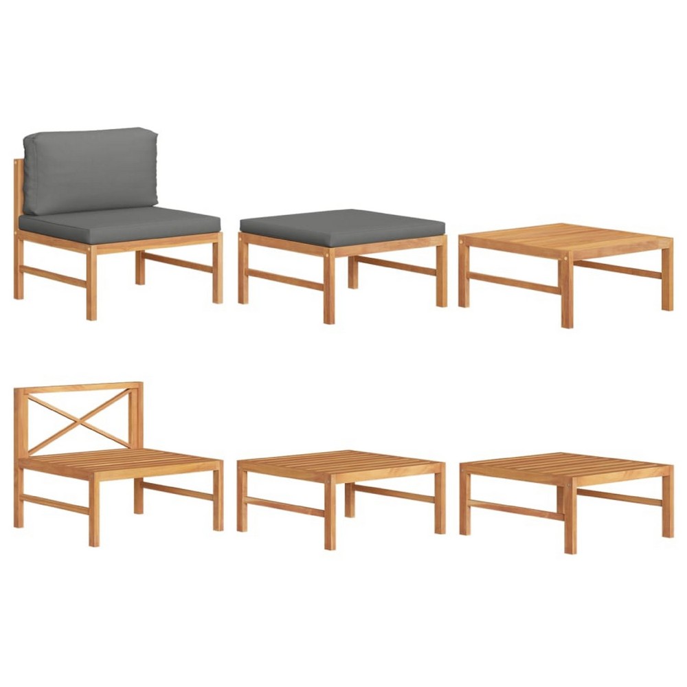3pc Outdoor Modular Lounge Chair Set | Footrest & Table | Gray & Brown