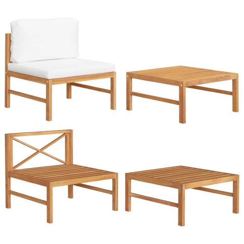 2pc Outdoor Modular Lounge Chair Set | Table | Cream & B