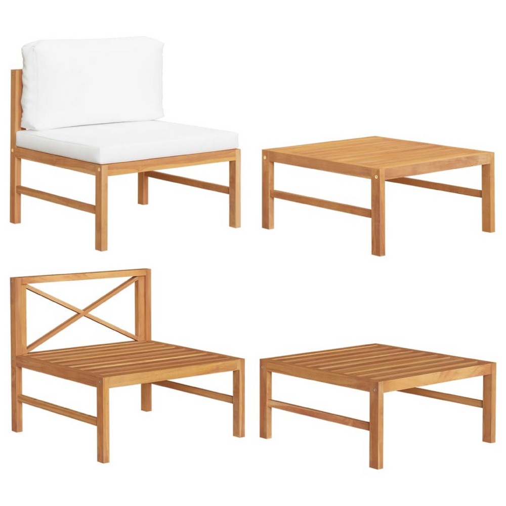 2pc Outdoor Modular Lounge Chair Set | Table | Cream & B