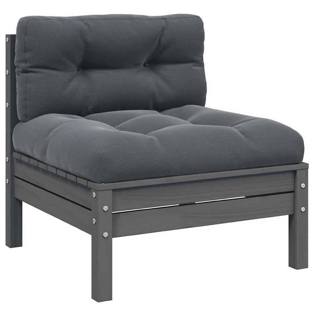 Outdoor Modular Middle Sofa Chair | Gray Pine Wood | Tufted 25"