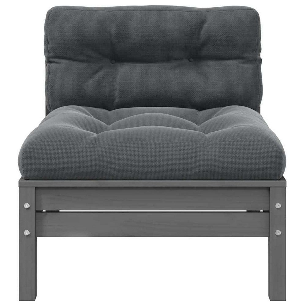 Outdoor Modular Middle Sofa Chair | Gray Pine Wood | Tufted 25"