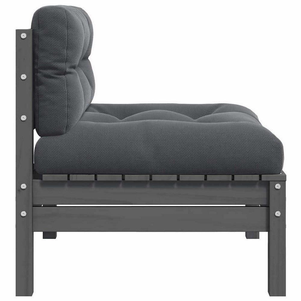 Outdoor Modular Middle Sofa Chair | Gray Pine Wood | Tufted 25"
