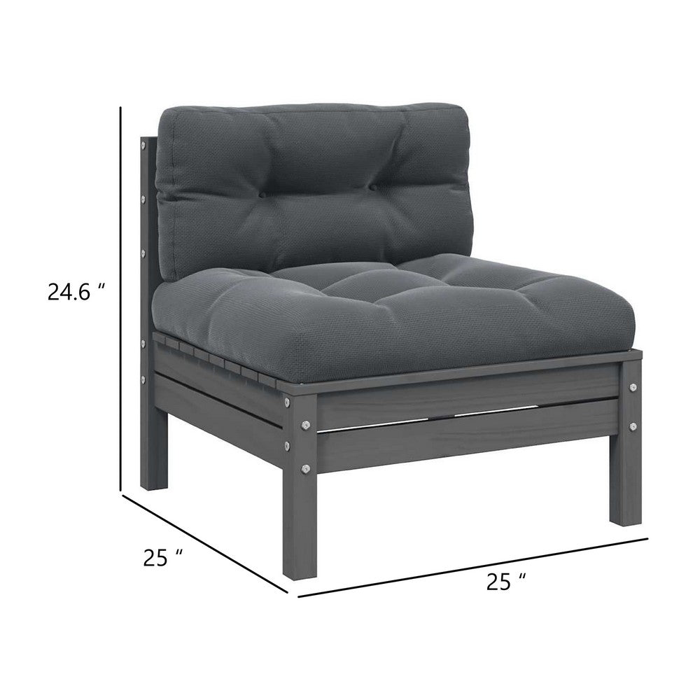 Outdoor Modular Middle Sofa Chair | Gray Pine Wood | Tufted 25"