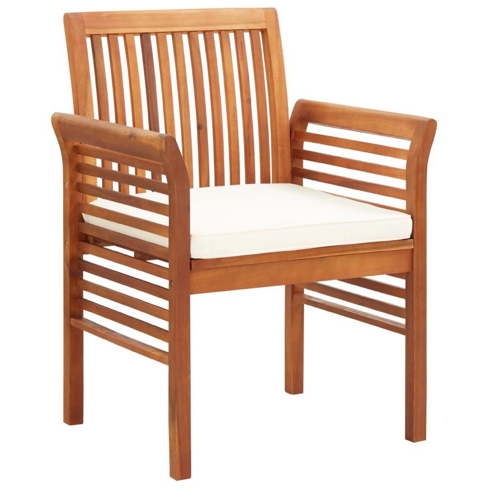 Outdoor Dining Chair | Brown Solid Acacia Wood | Cream Fabric Cushion