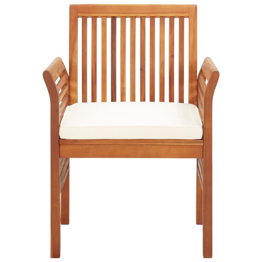 Outdoor Dining Chair | Brown Solid Acacia Wood | Cream Fabric Cushion