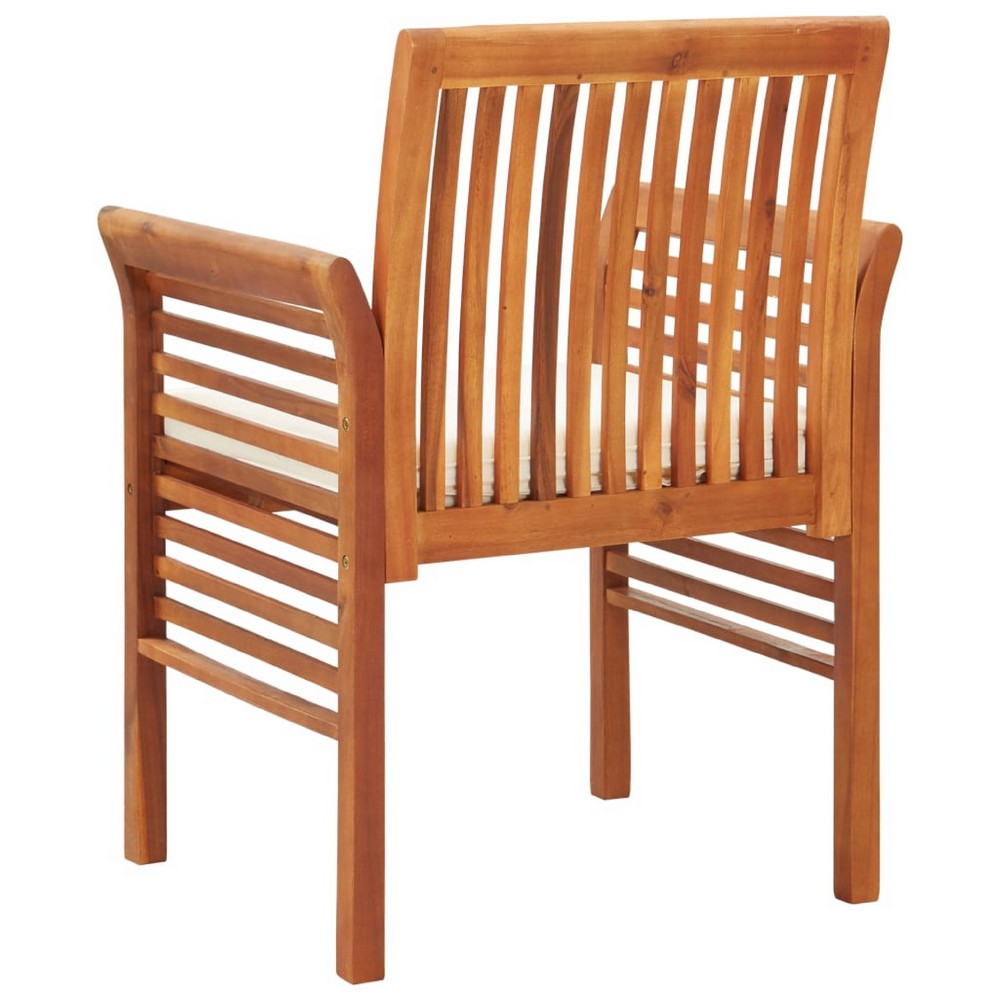 Outdoor Dining Chair | Brown Solid Acacia Wood | Cream Fabric Cushion
