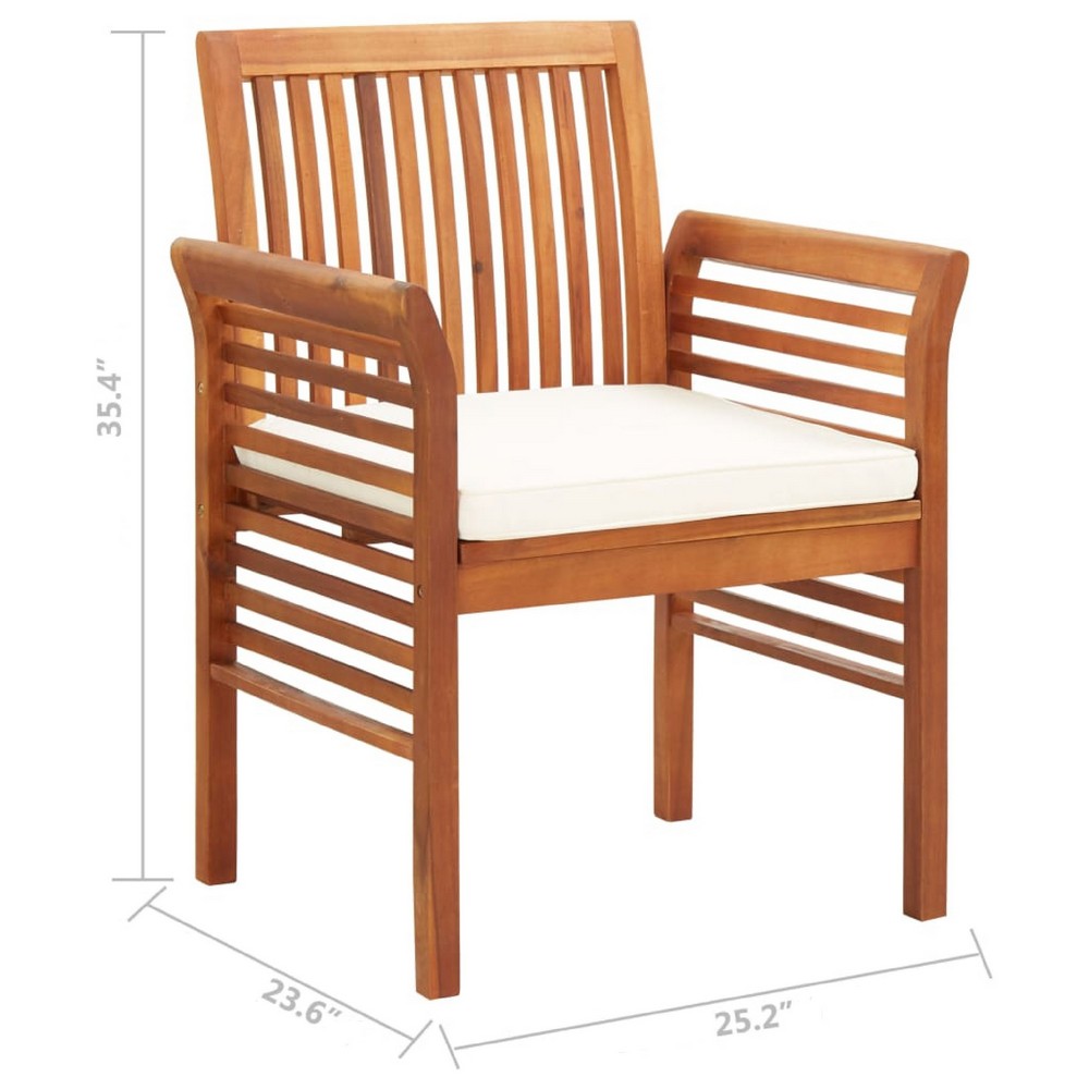 Outdoor Dining Chair | Brown Solid Acacia Wood | Cream Fabric Cushion