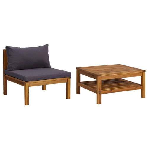 Aimee 2pc Modular Outdoor Chair Set w Table | Gray Polyester | Brown
