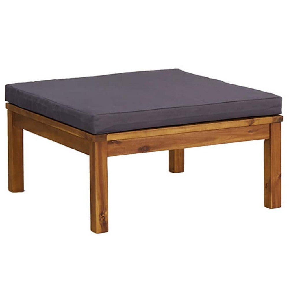 Aimee Outdoor Modular Ottoman | Dark Gray | Brown Acacia Wood 26"