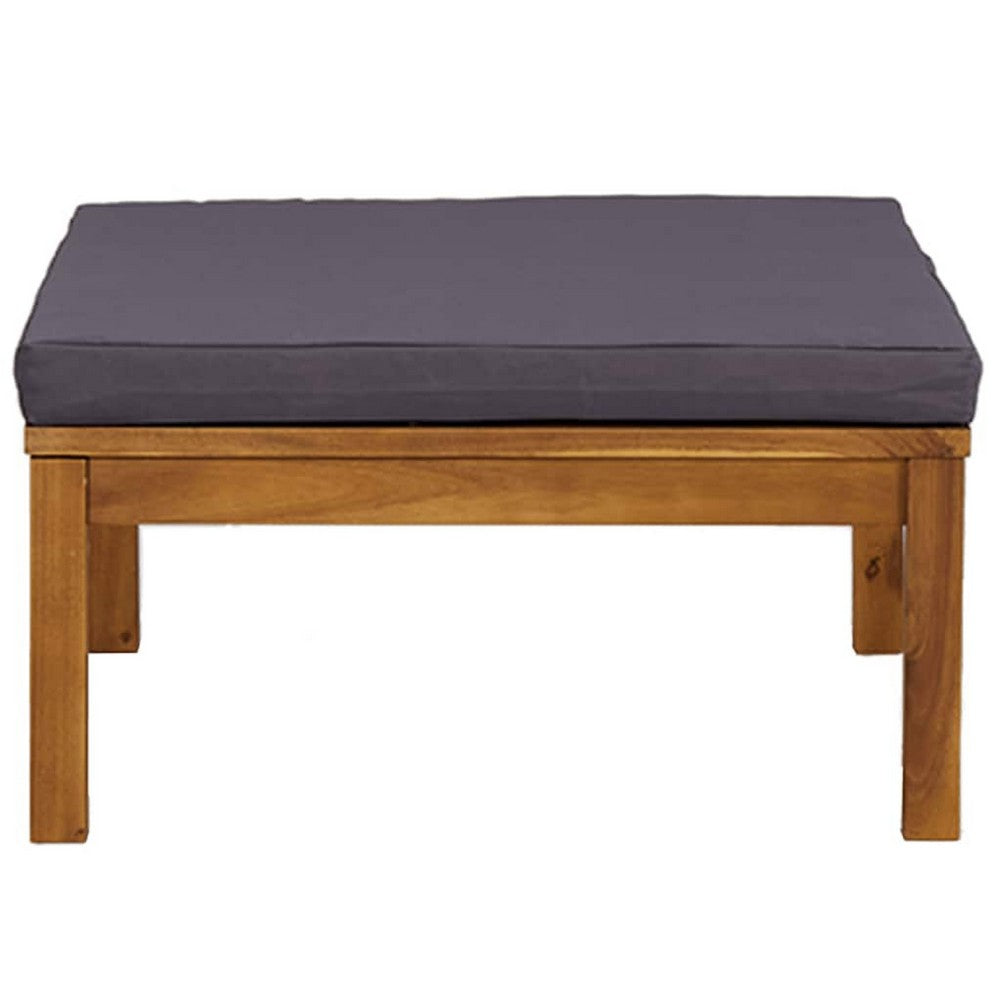 Aimee Outdoor Modular Ottoman | Dark Gray | Brown Acacia Wood 26"
