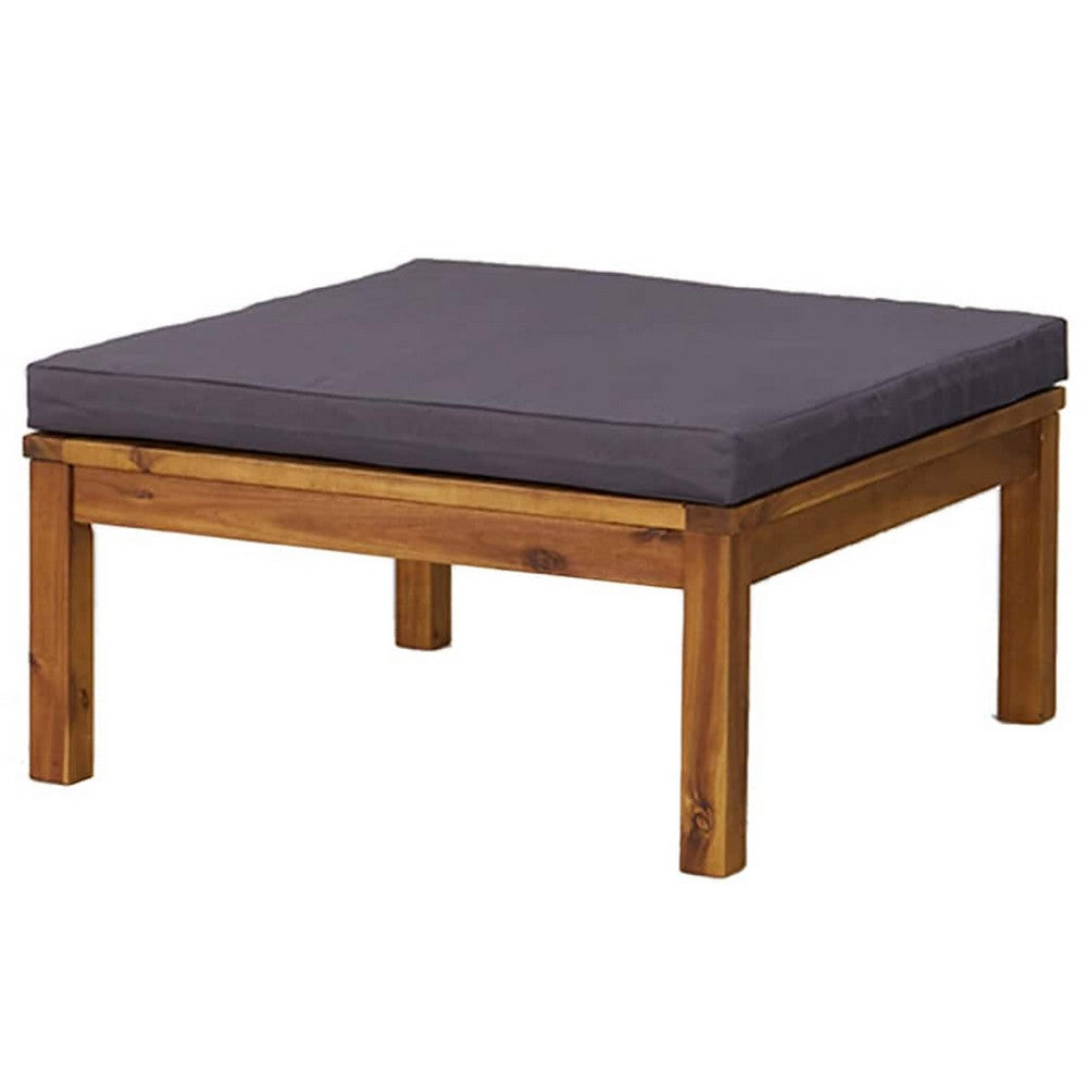Aimee Outdoor Modular Ottoman | Dark Gray | Brown Acacia Wood 26"