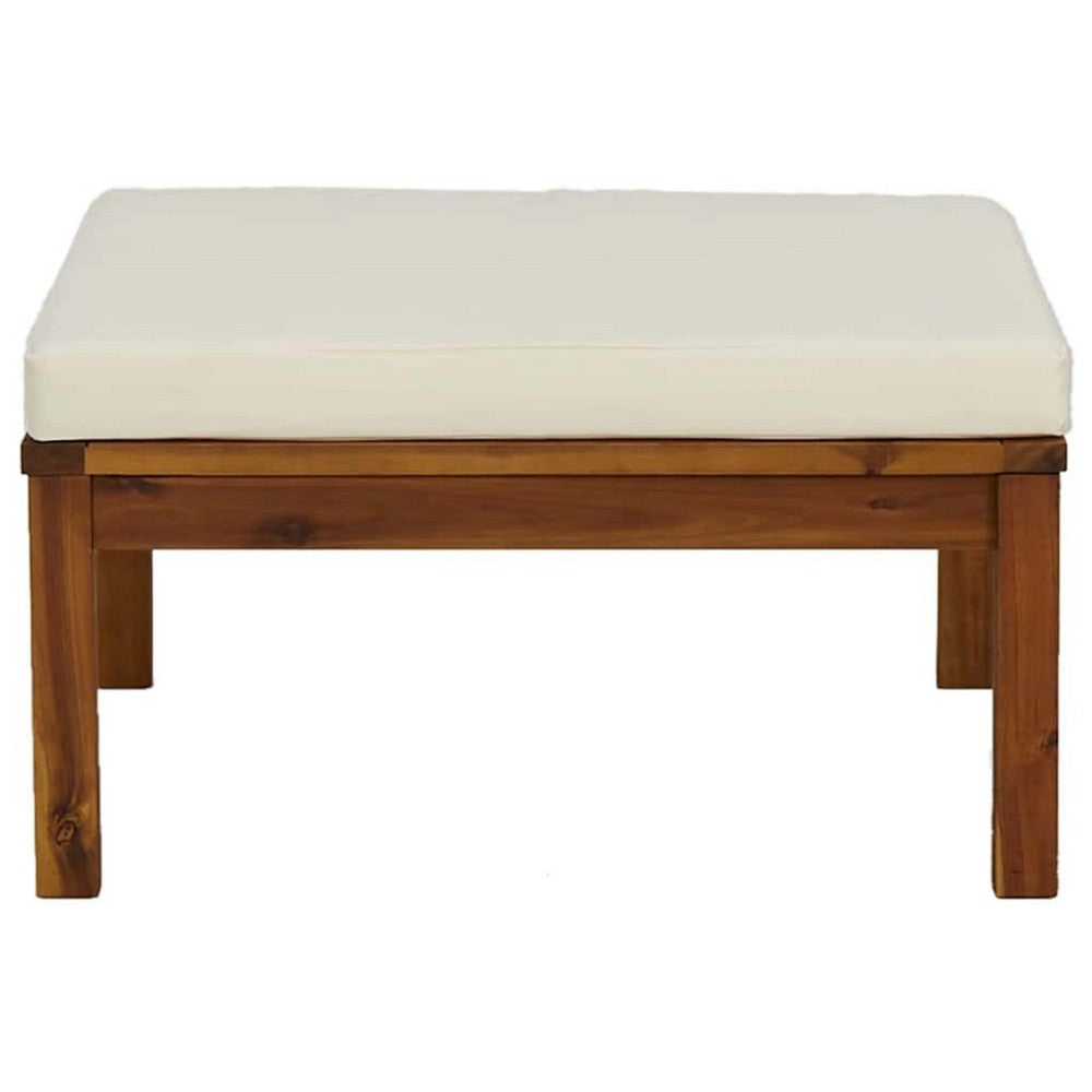 Aimee Outdoor Modular Ottoman | Cream | Brown Acacia Wood 26"