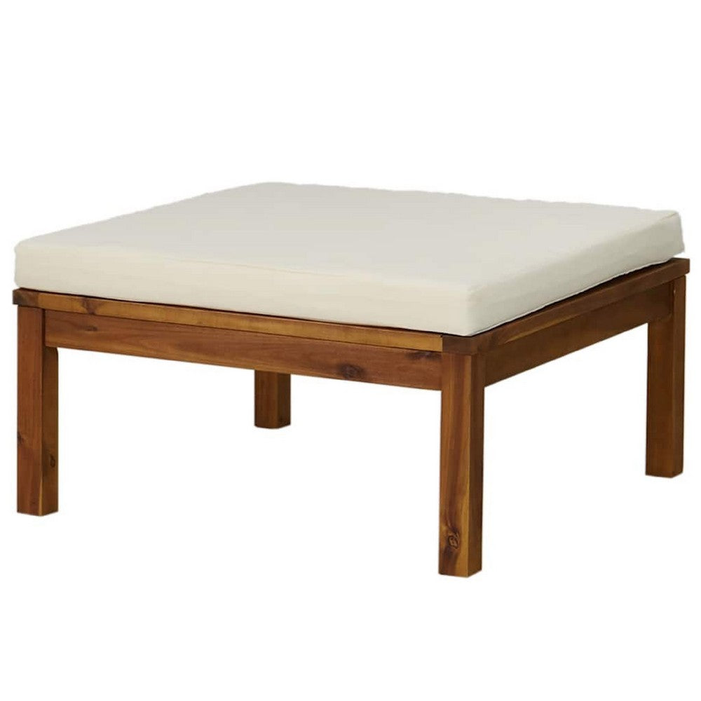 Aimee Outdoor Modular Ottoman | Cream | Brown Acacia Wood 26"
