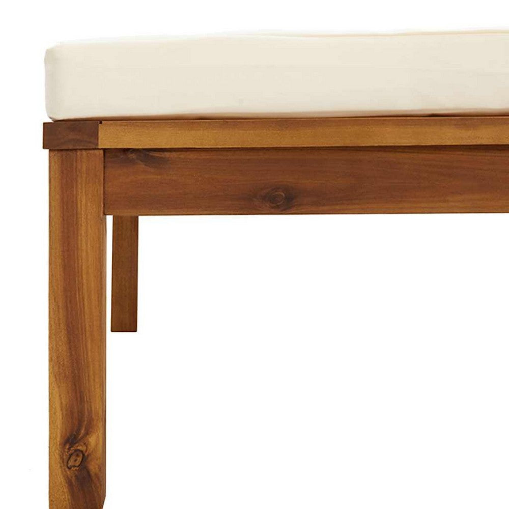 Aimee Outdoor Modular Ottoman | Cream | Brown Acacia Wood 26"