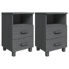Xorro Bedside Nightstand Set of 2 | 2 Drawers | Dark Gray Solid Pine Wood