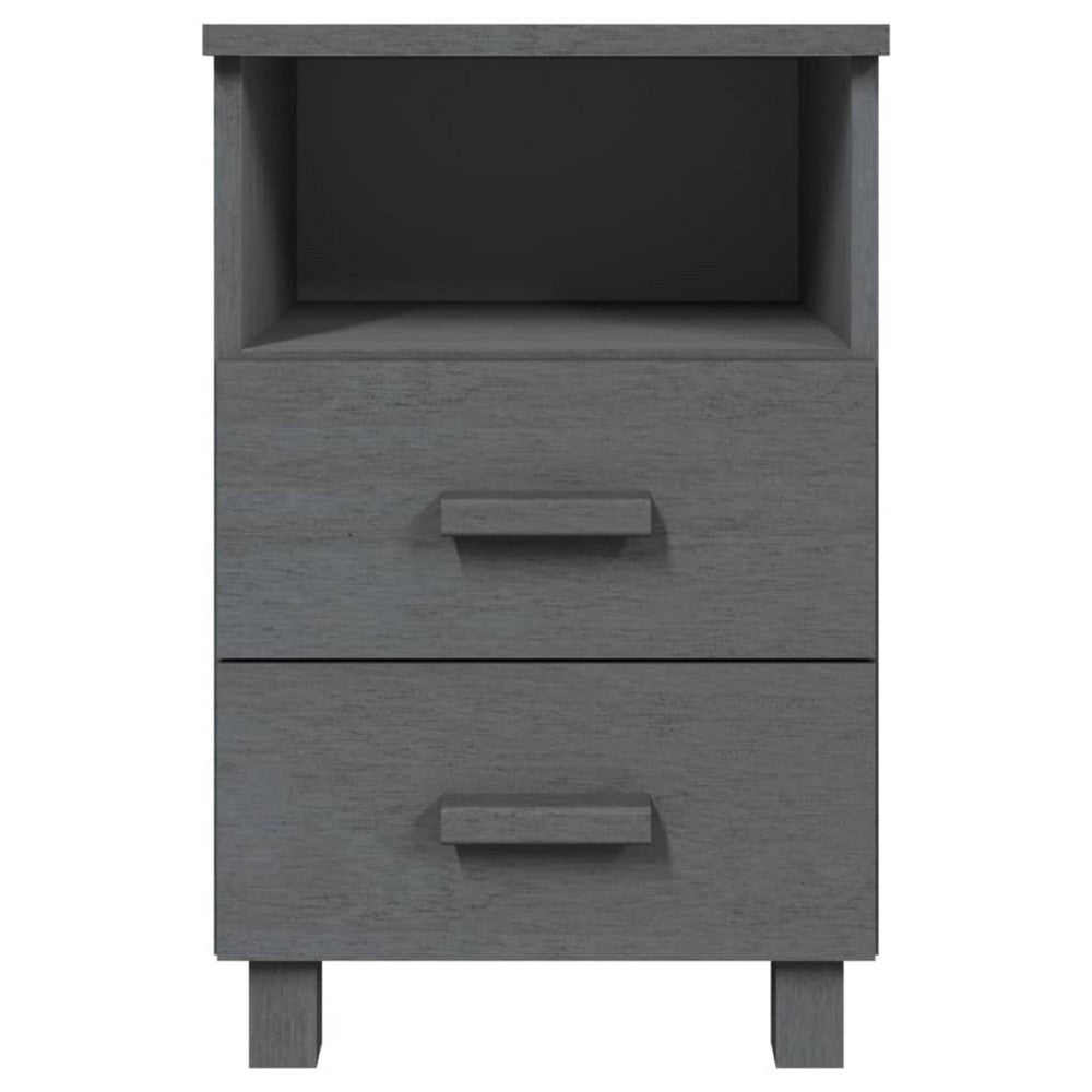 Xorro Bedside Nightstand Set of 2 | 2 Drawers | Dark Gray Solid Pine Wood