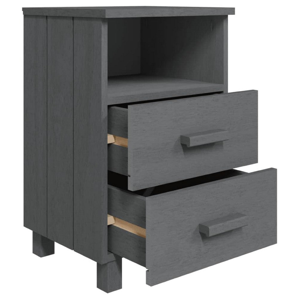 Xorro Bedside Nightstand Set of 2 | 2 Drawers | Dark Gray Solid Pine Wood