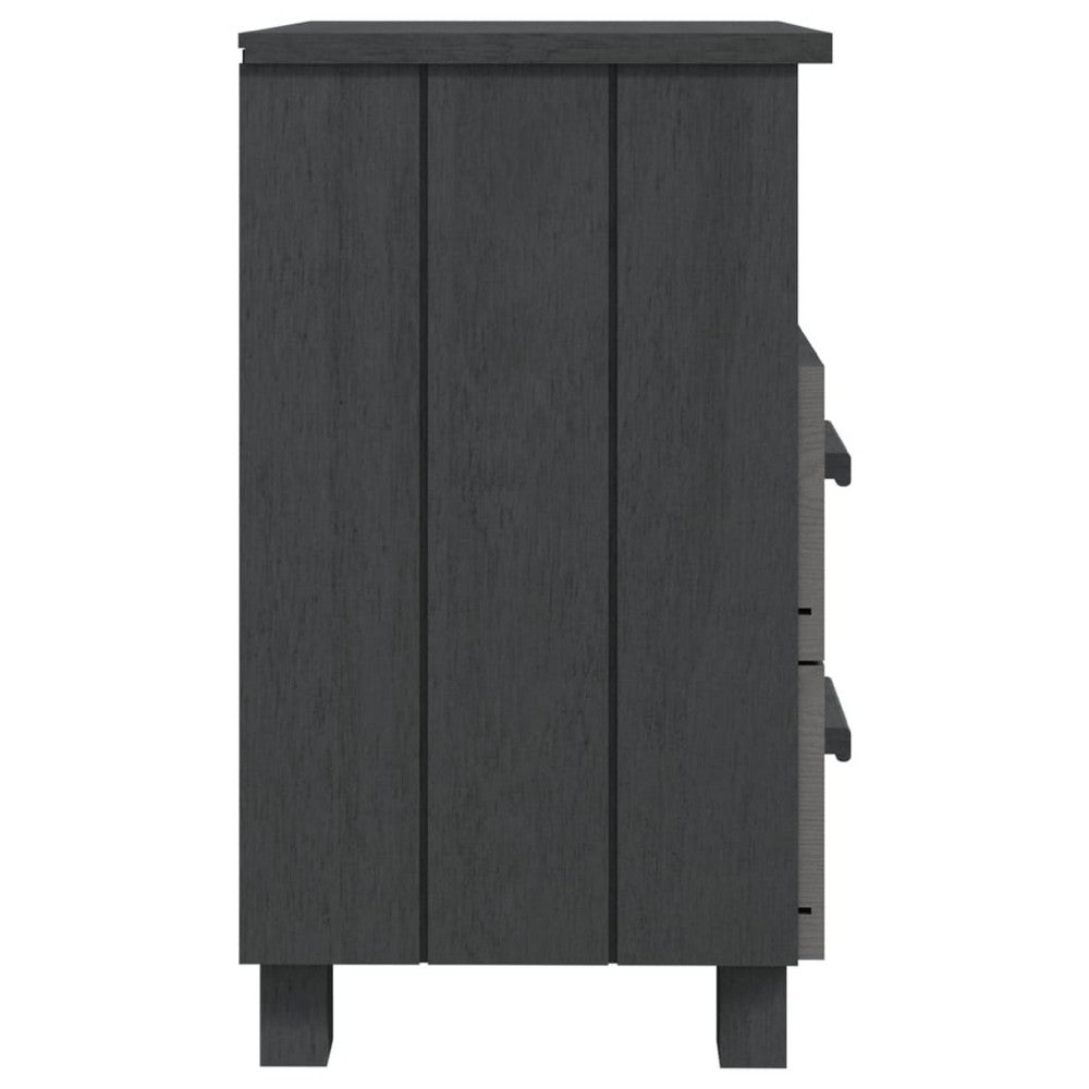 Xorro Bedside Nightstand Set of 2 | 2 Drawers | Dark Gray Solid Pine Wood