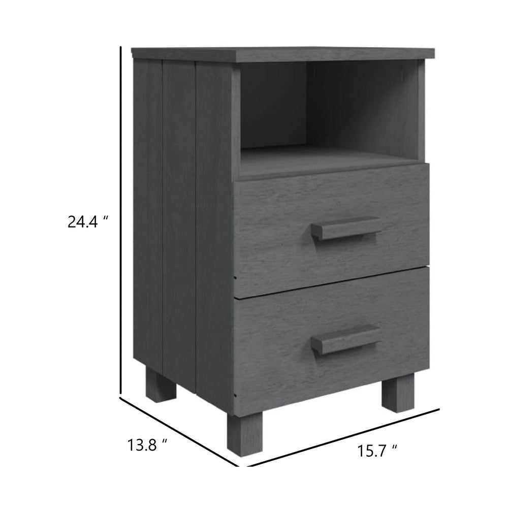 Xorro Bedside Nightstand Set of 2 | 2 Drawers | Dark Gray Solid Pine Wood