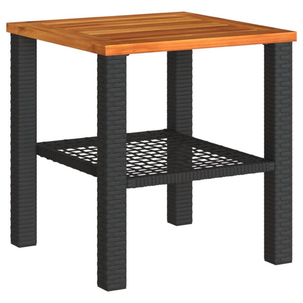 Reggy Outdoor Square Table | 16" Brown Top | Faux Rattan | Black Metal