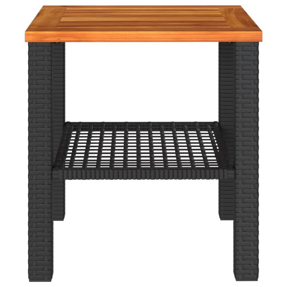Reggy Outdoor Square Table | 16" Brown Top | Faux Rattan | Black Metal
