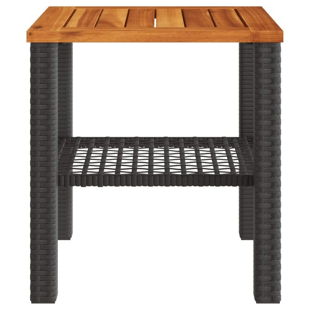 Reggy Outdoor Square Table | 16" Brown Top | Faux Rattan | Black Metal
