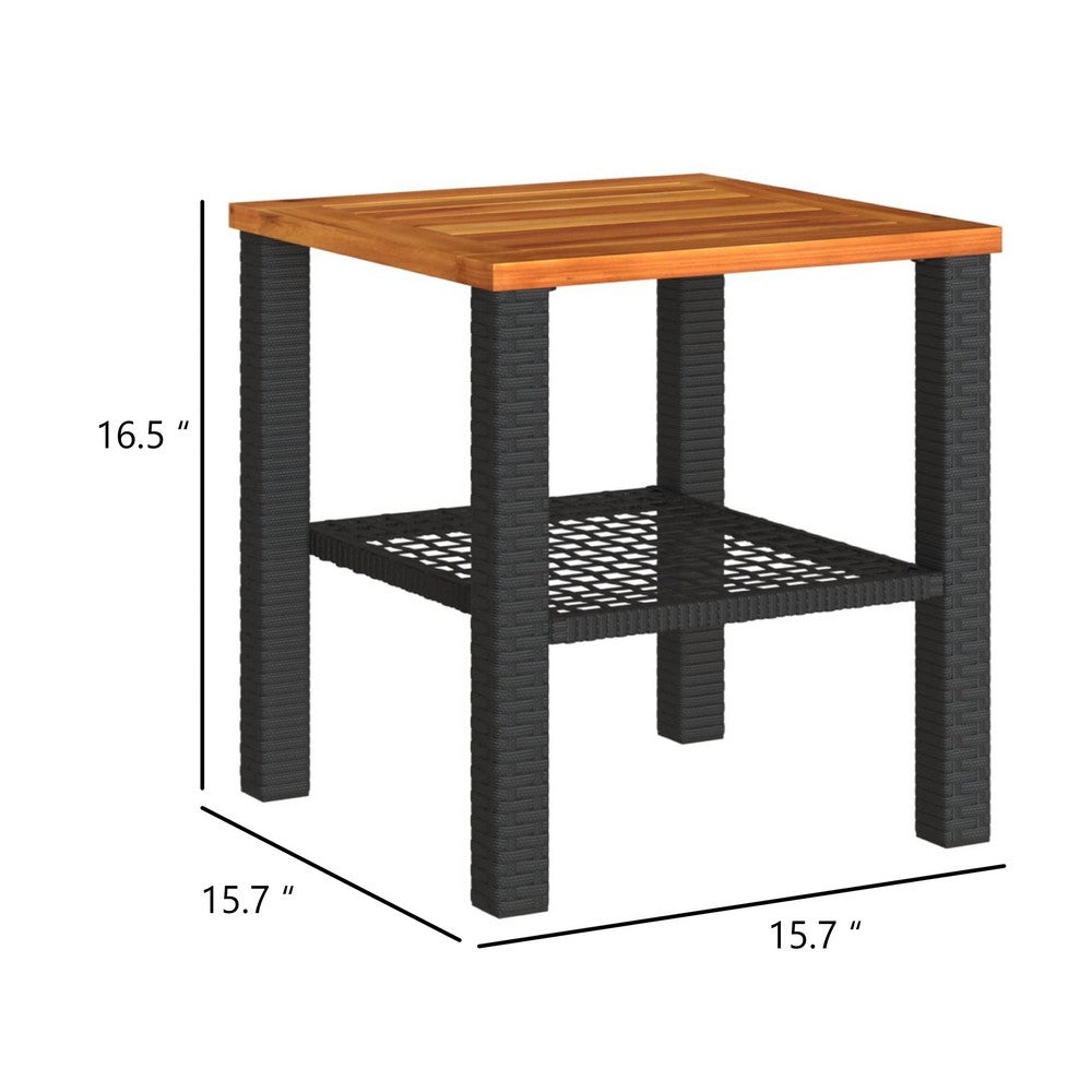 Reggy Outdoor Square Table | 16" Brown Top | Faux Rattan | Black Metal