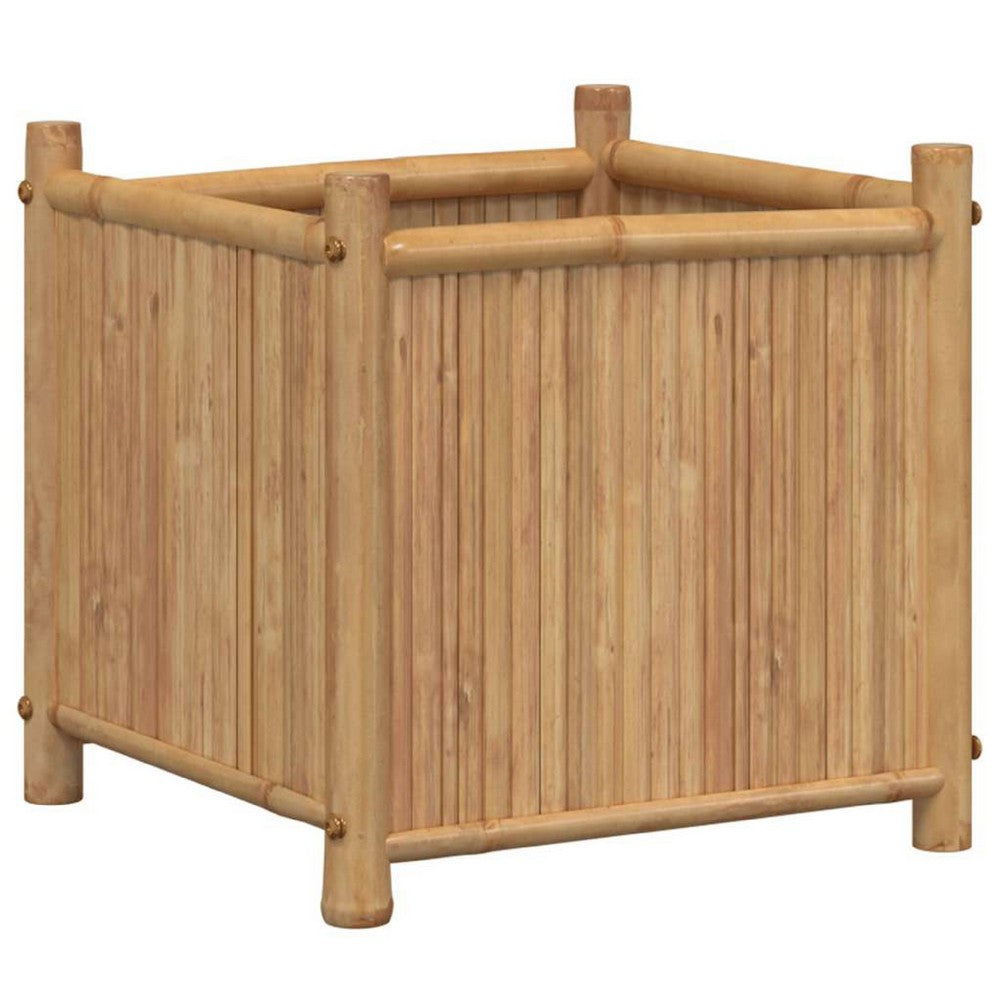 Sriya Outdoor Square Planter | 16x16" | Beige Natural Bamboo