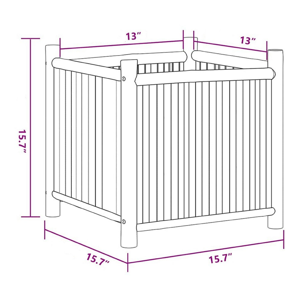 Sriya Outdoor Square Planter | 16x16" | Beige Natural Bamboo