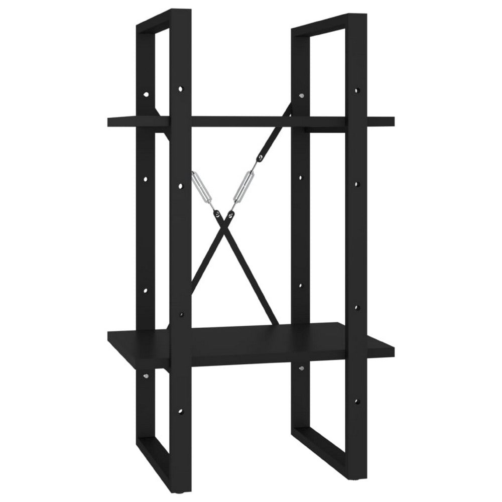Tusha Wall Bookcase w 2 Open Shelves | Black Wood | Black Metal