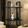 Tusha Wall Bookcase w 2 Open Shelves | Black Wood | Black Metal