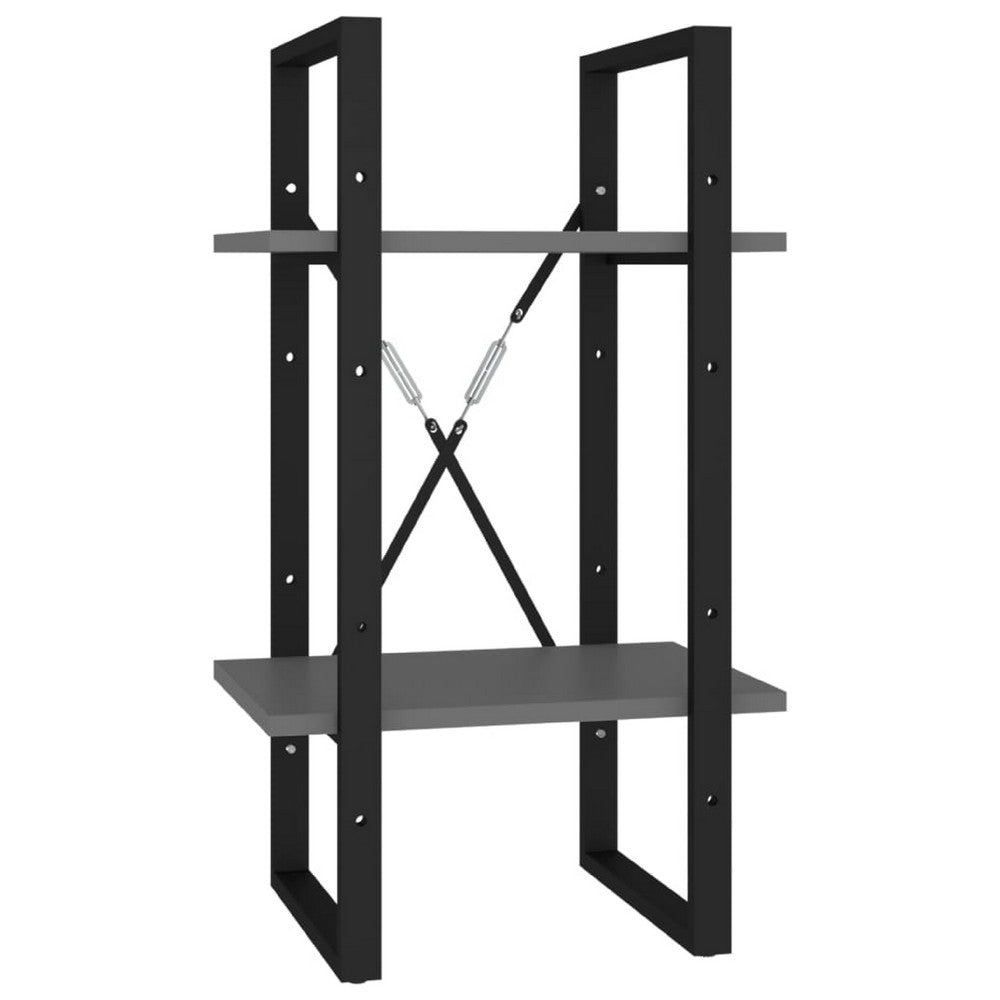 Tusha Wall Bookcase w 2 Open Shelves | Gray Wood | Black Metal