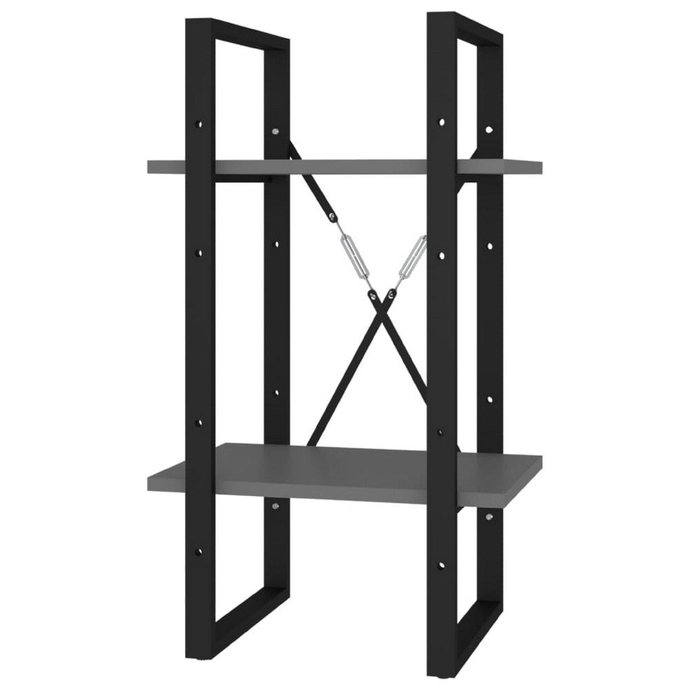 Tusha Wall Bookcase w 2 Open Shelves | Gray Wood | Black Metal