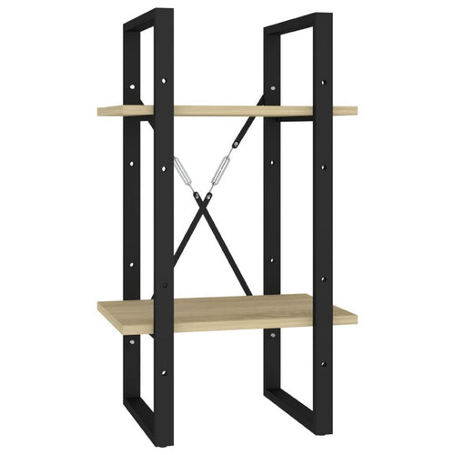 Tusha Wall Bookcase w 2 Open Shelves | Beige Wood | Black Metal