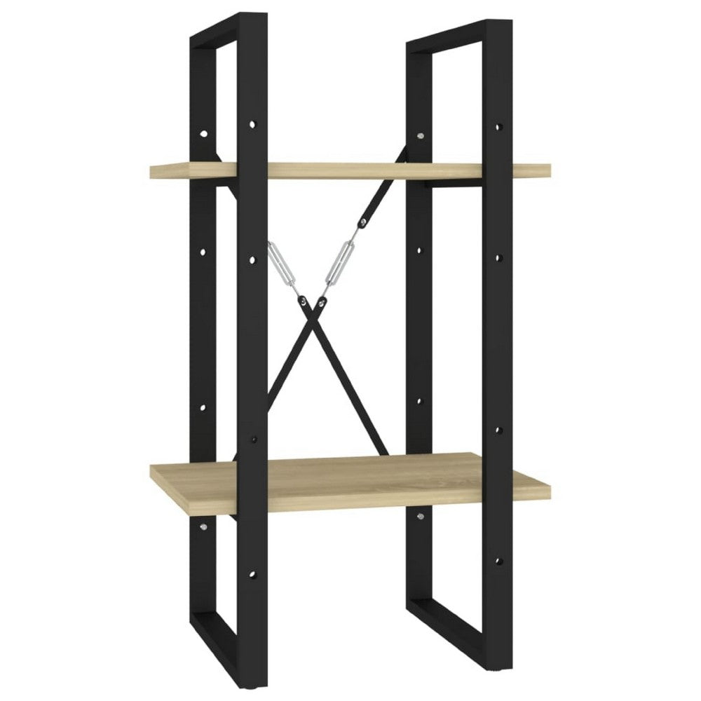 Tusha Wall Bookcase w 2 Open Shelves | Beige Wood | Black Metal