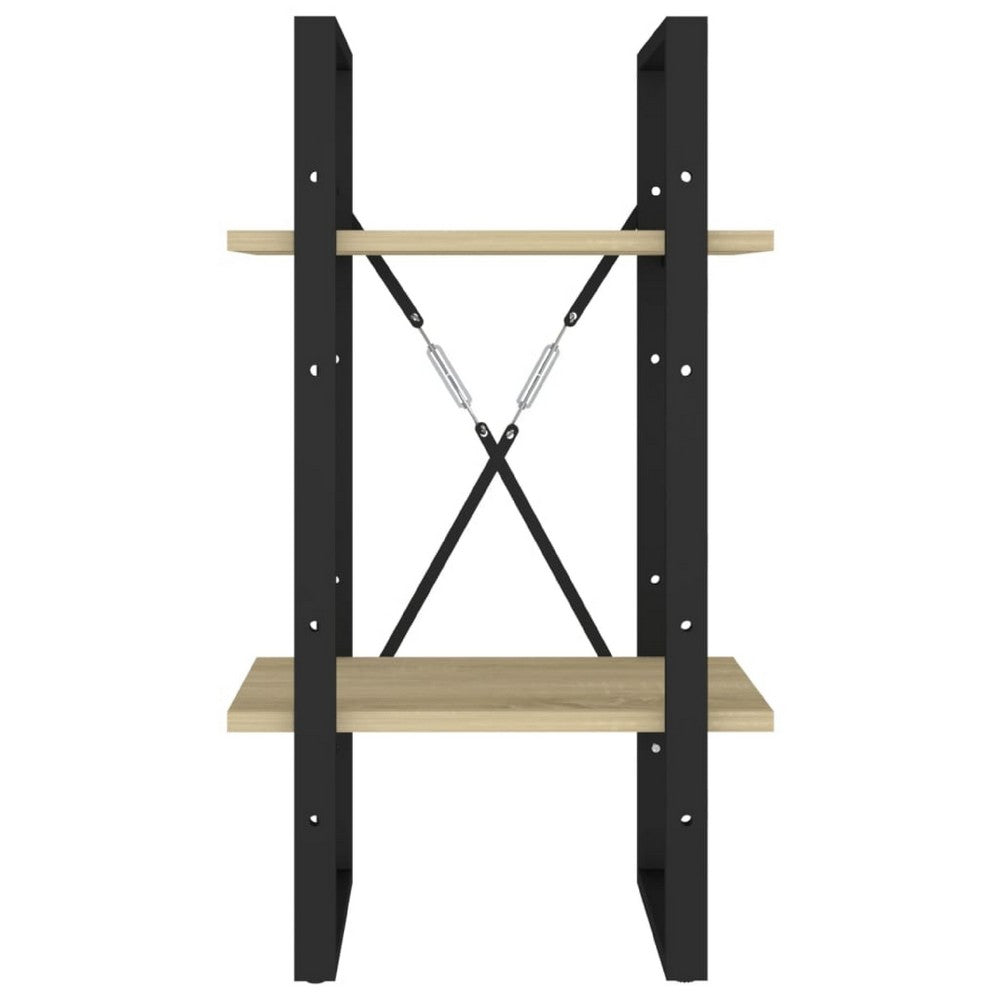 Tusha Wall Bookcase w 2 Open Shelves | Beige Wood | Black Metal