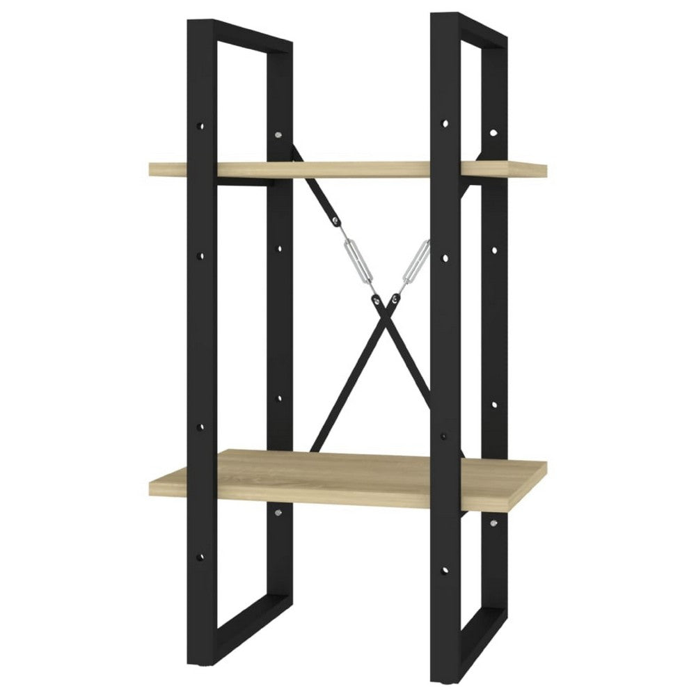 Tusha Wall Bookcase w 2 Open Shelves | Beige Wood | Black Metal