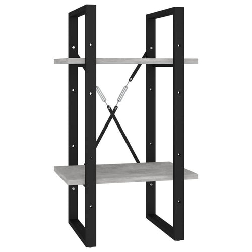 Tusha Wall Bookcase | 2 Shelves | Concrete Gray Wood | Black Metal